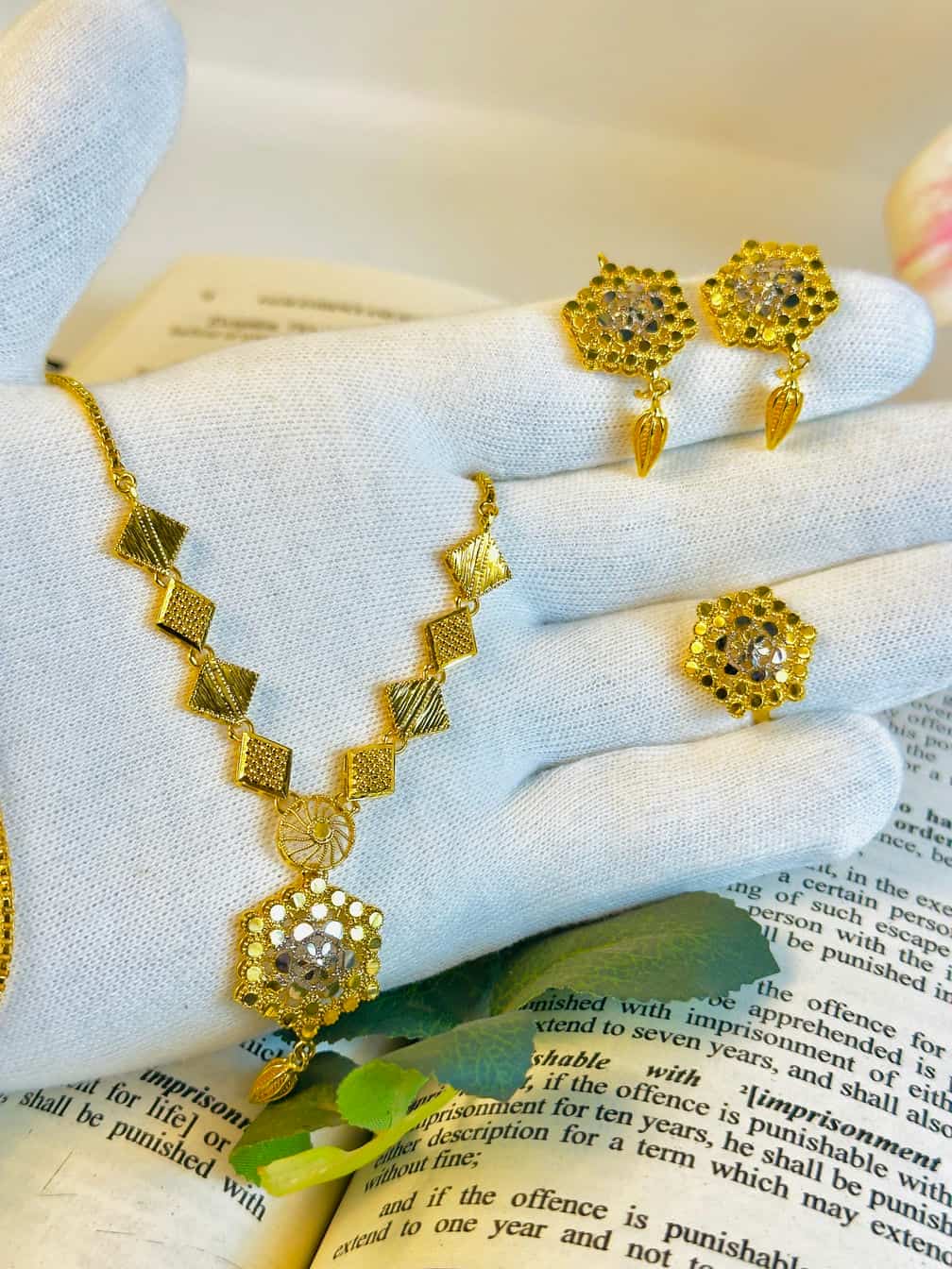 Gold Plated Honey Comb Necklace Set