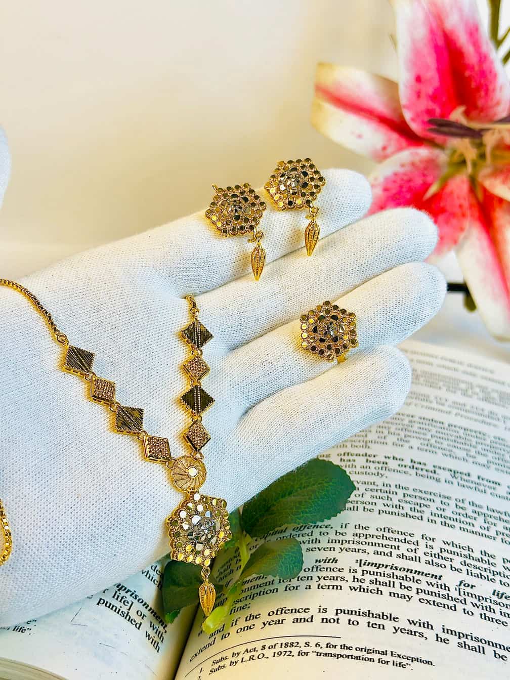 Gold Plated Honey Comb Necklace Set