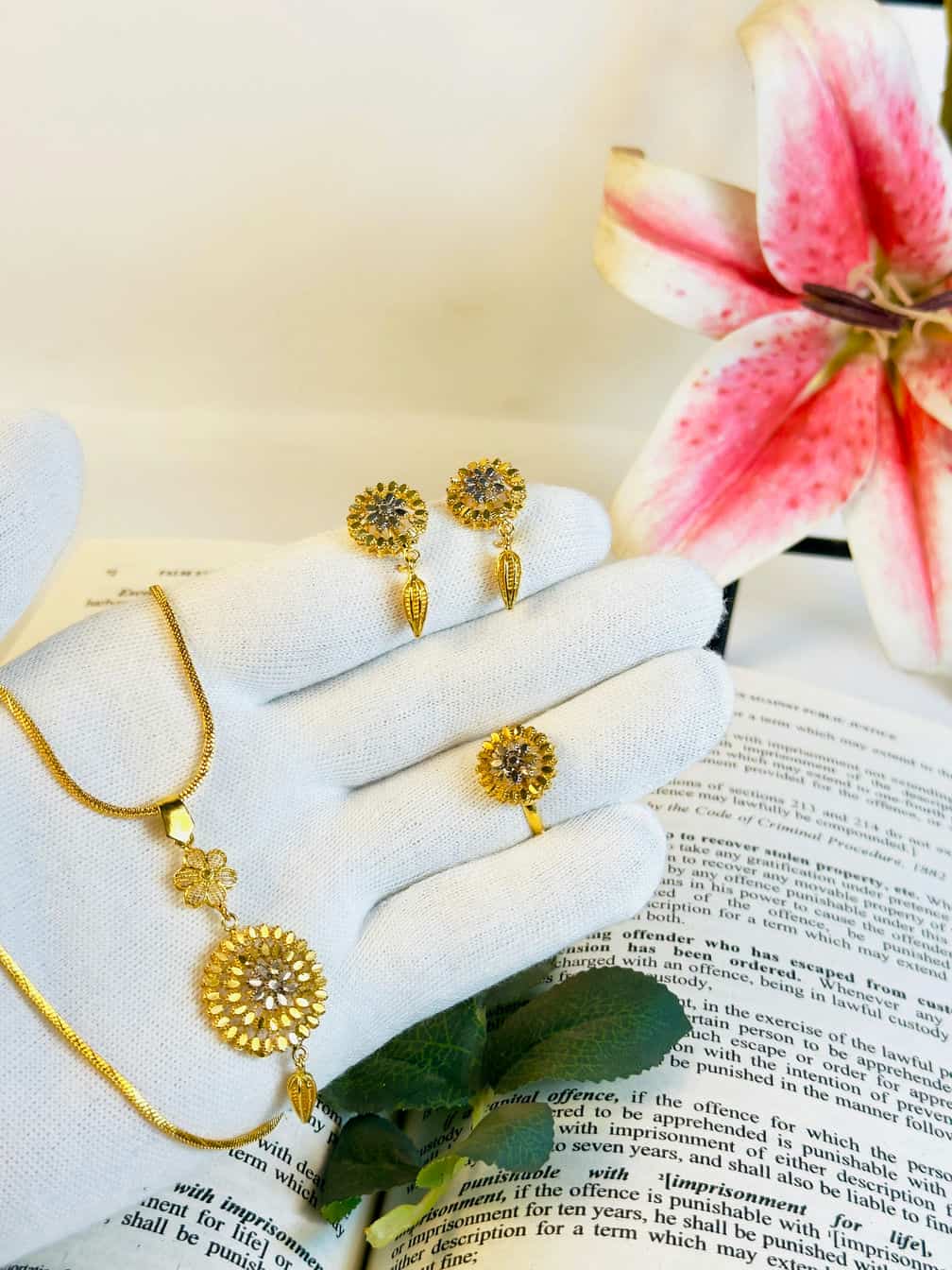 Gold Plated Floral Jewelry Set