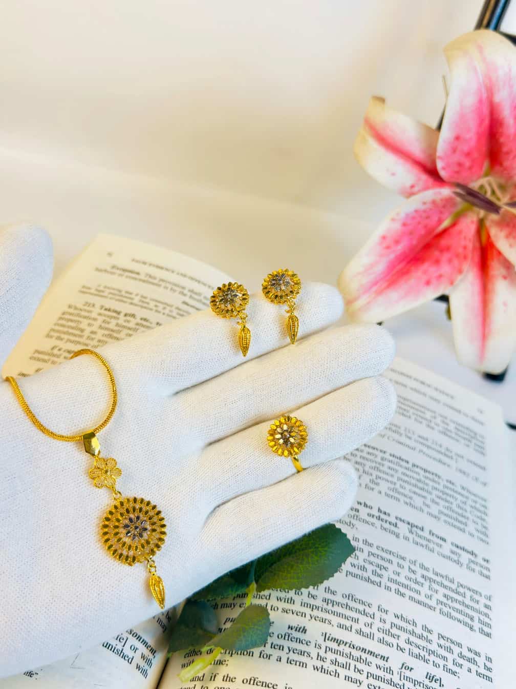 Gold Plated Floral Jewelry Set