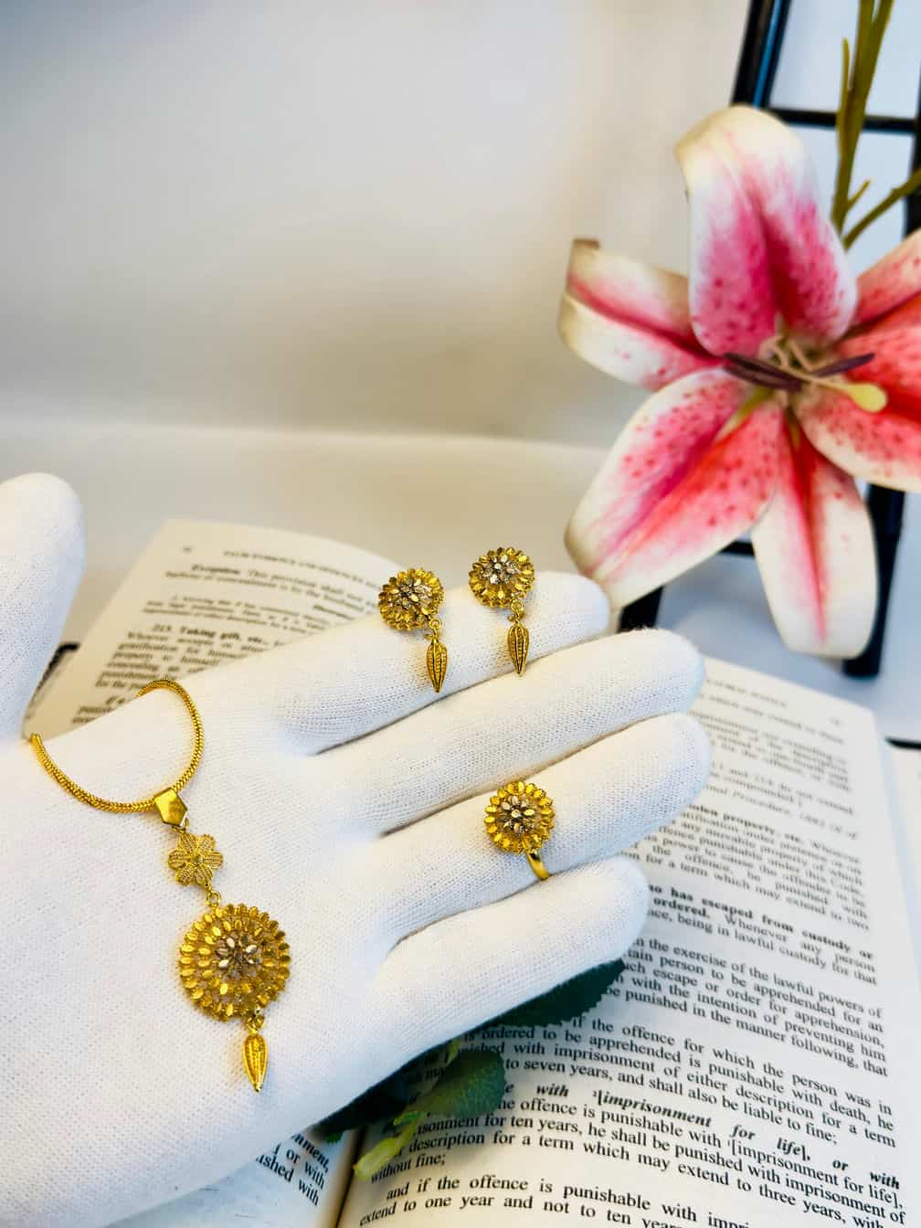 Gold Plated Floral Jewelry Set