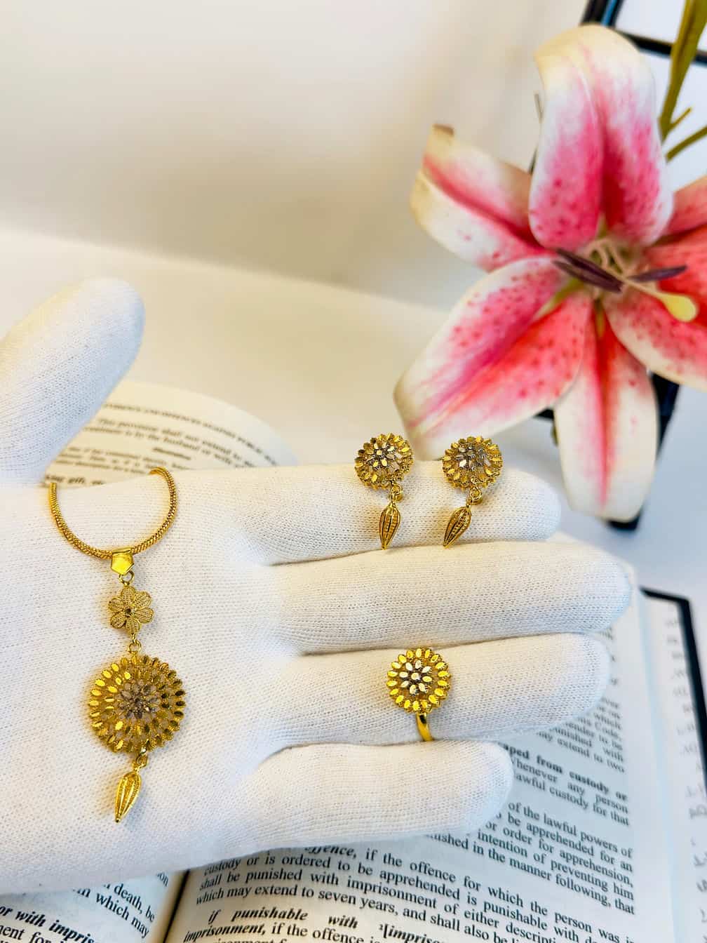 Gold Plated Floral Jewelry Set