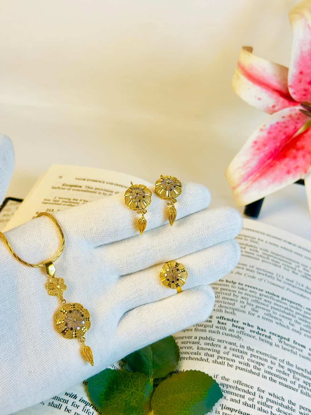 Gold Plated Round Floral Necklace Set