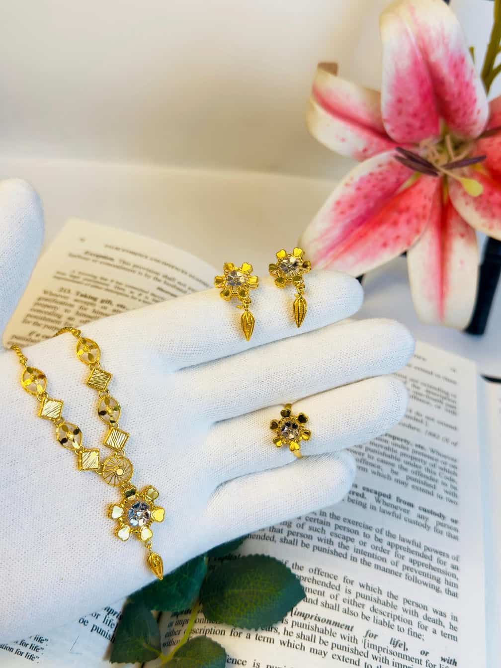 Gold Plated Flower Petal Necklace Set