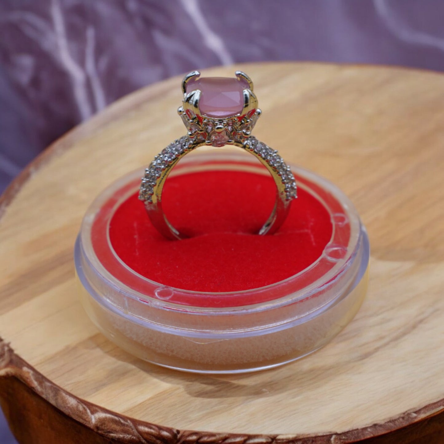 Small Stone Pink Color American Diamond Ring