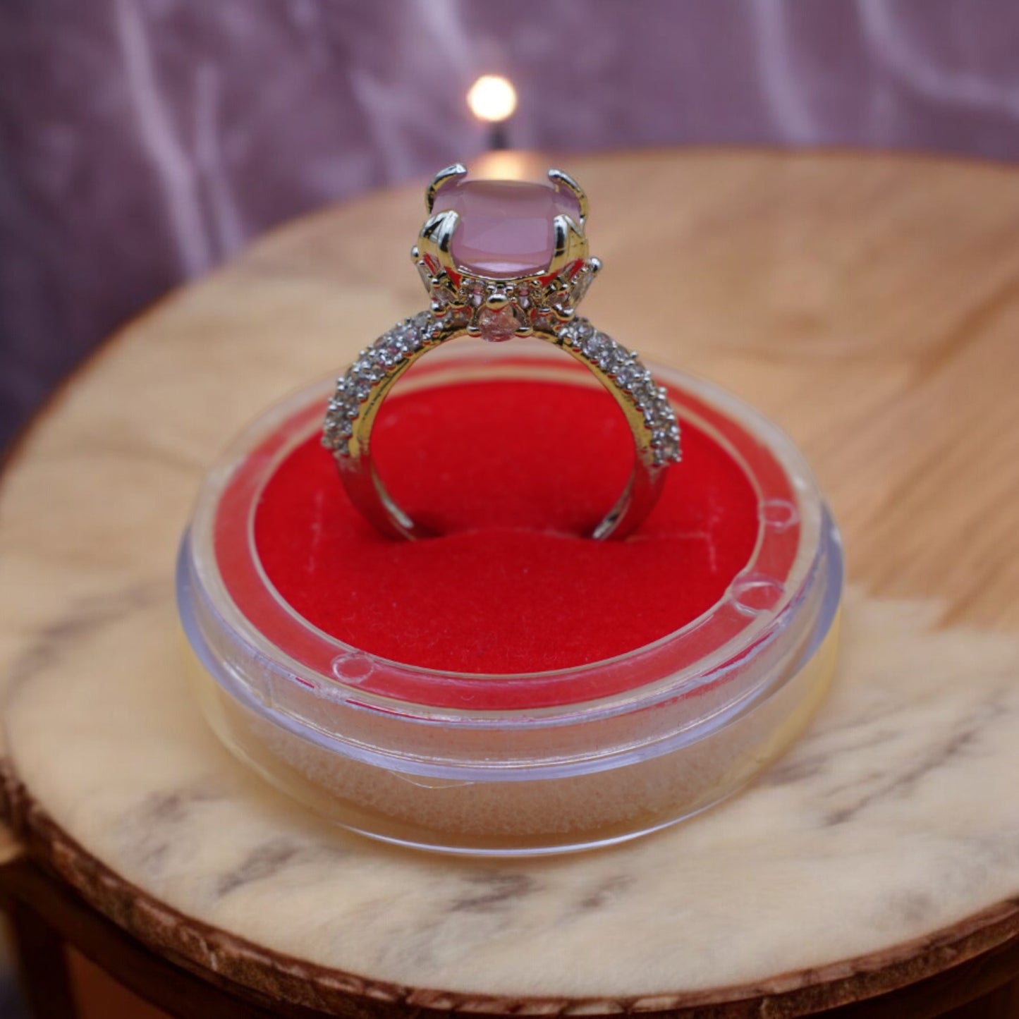 Small Stone Pink Color American Diamond Ring