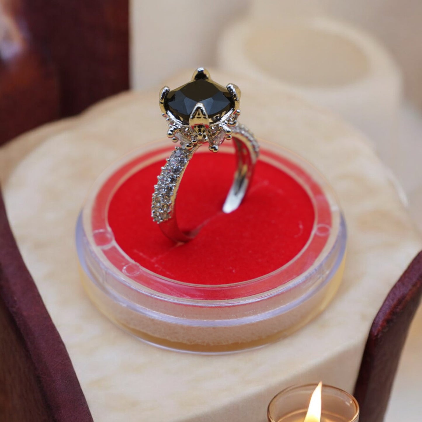 Small Stone Black Color American Diamond Ring