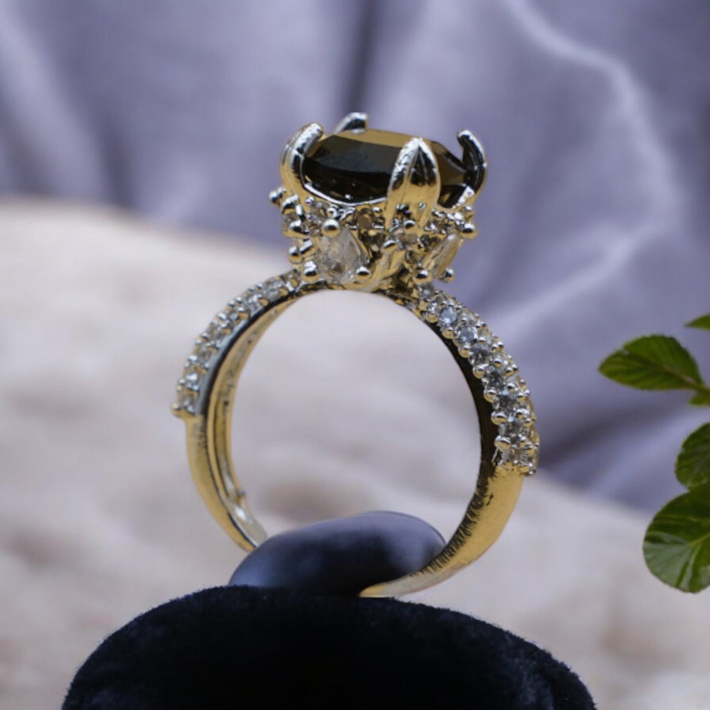 Small Stone Black Color American Diamond Ring