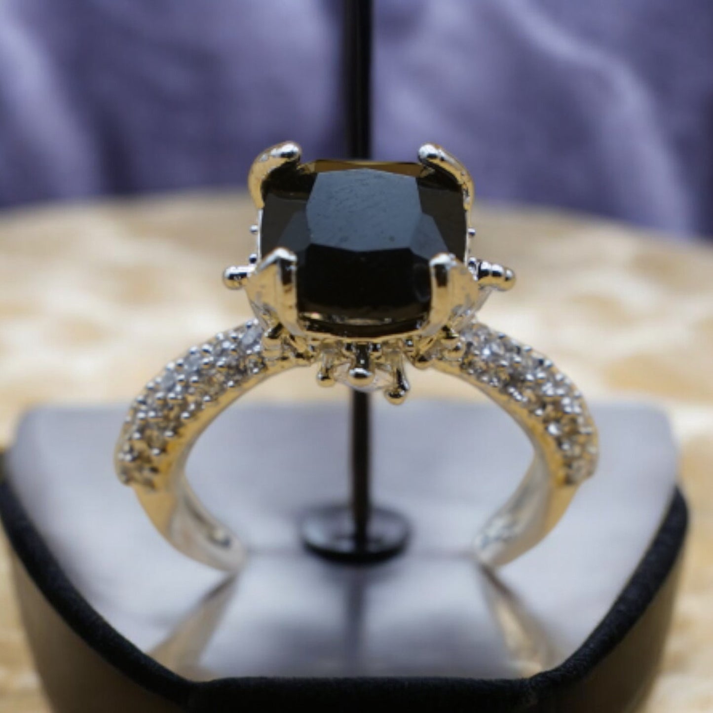 Small Stone Black Color American Diamond Ring