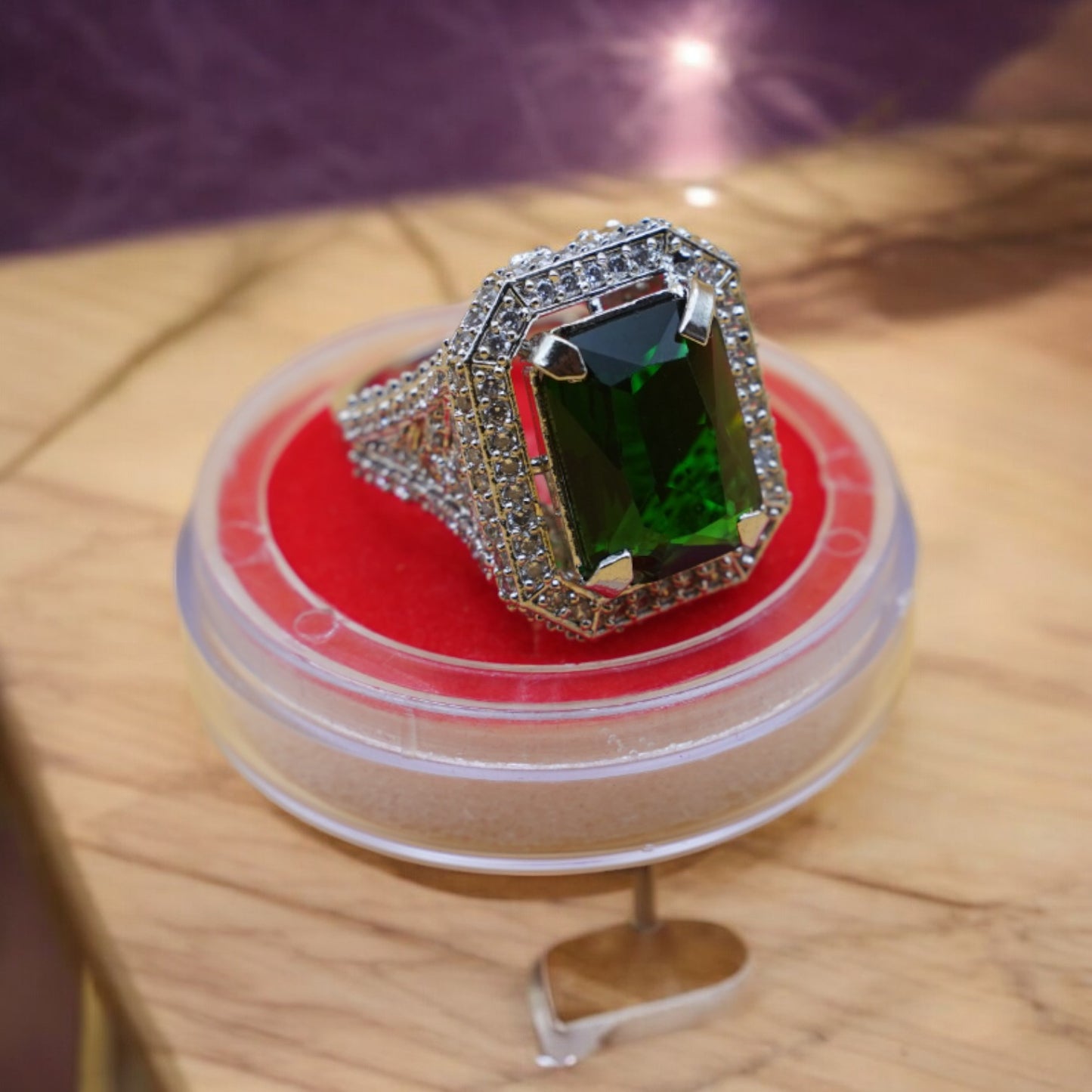 Big Stone Green Color Cubic Zirconia Ring