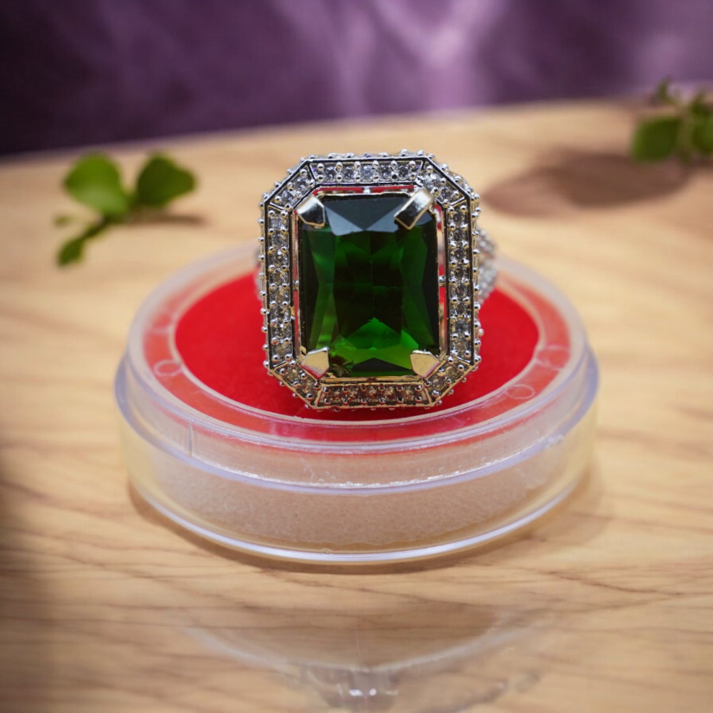 Big Stone Green Color Cubic Zirconia Ring