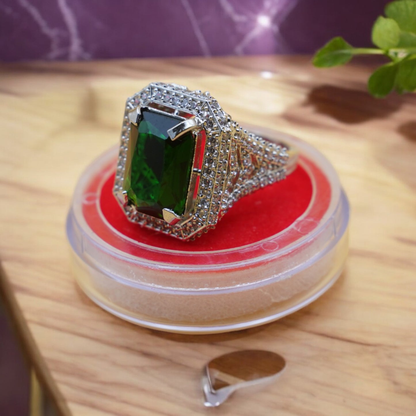 Big Stone Green Color Cubic Zirconia Ring