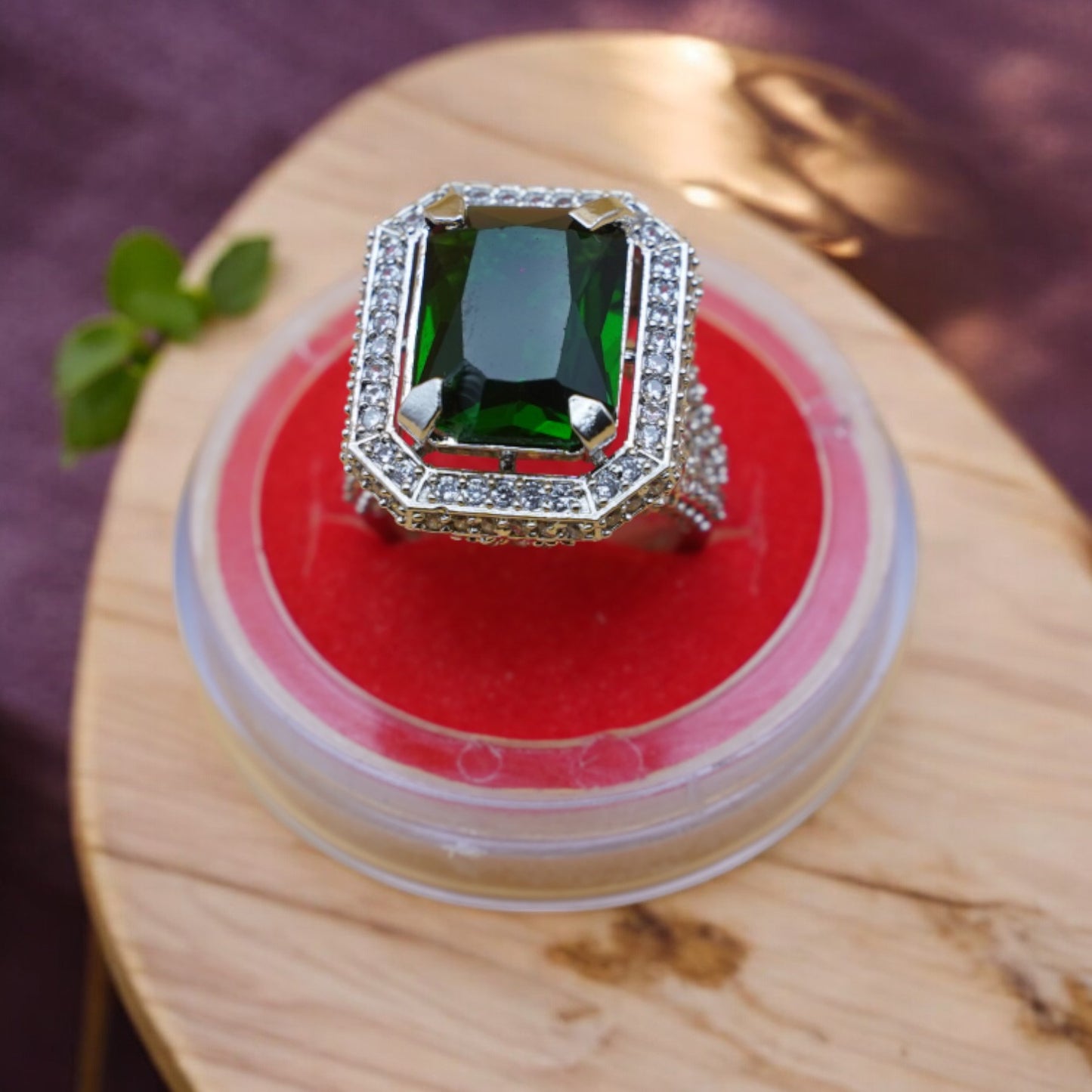 Big Stone Green Color Cubic Zirconia Ring