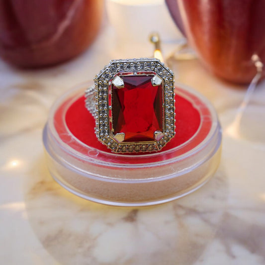 Big Stone Red Color Cubic Zirconia Ring