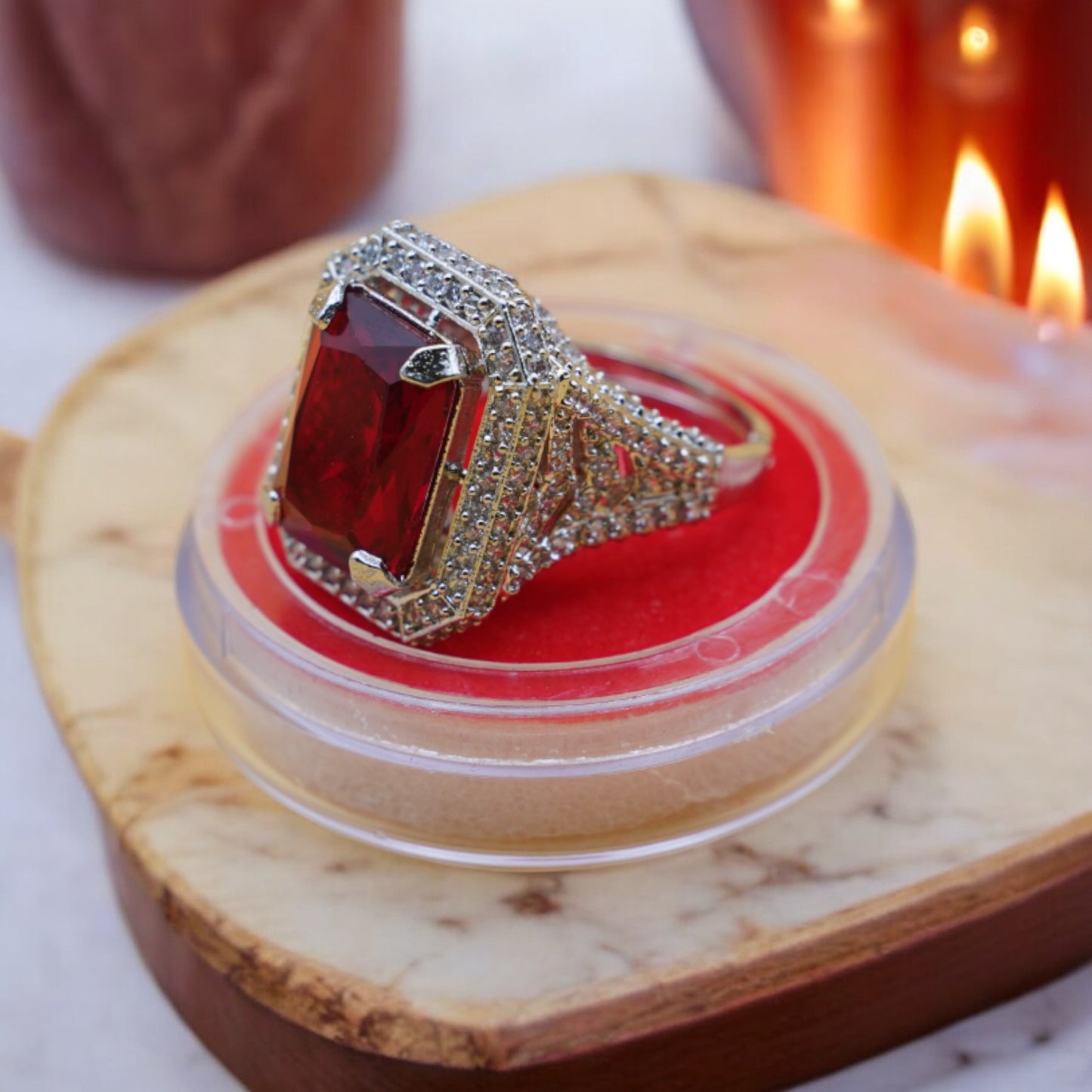 Big Stone Red Color Cubic Zirconia Ring