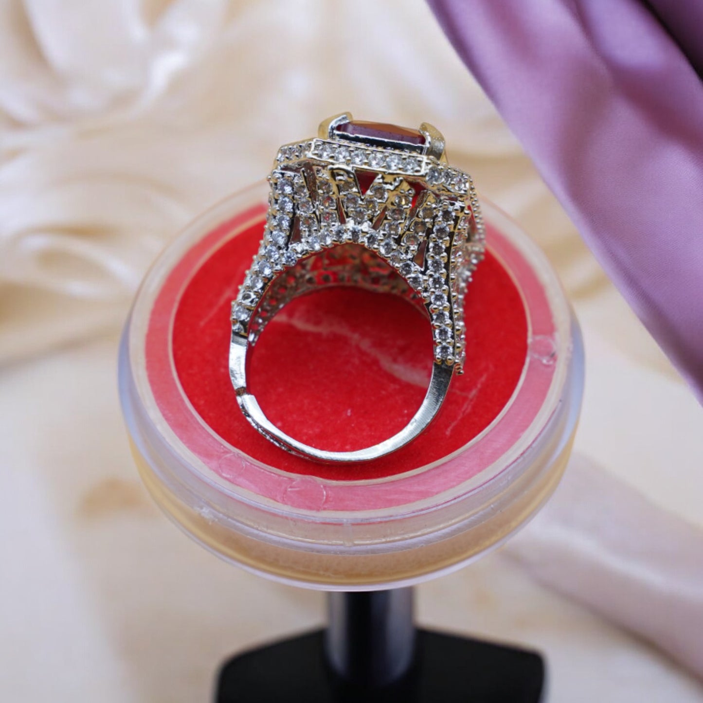 Big Stone Red Color Cubic Zirconia Ring