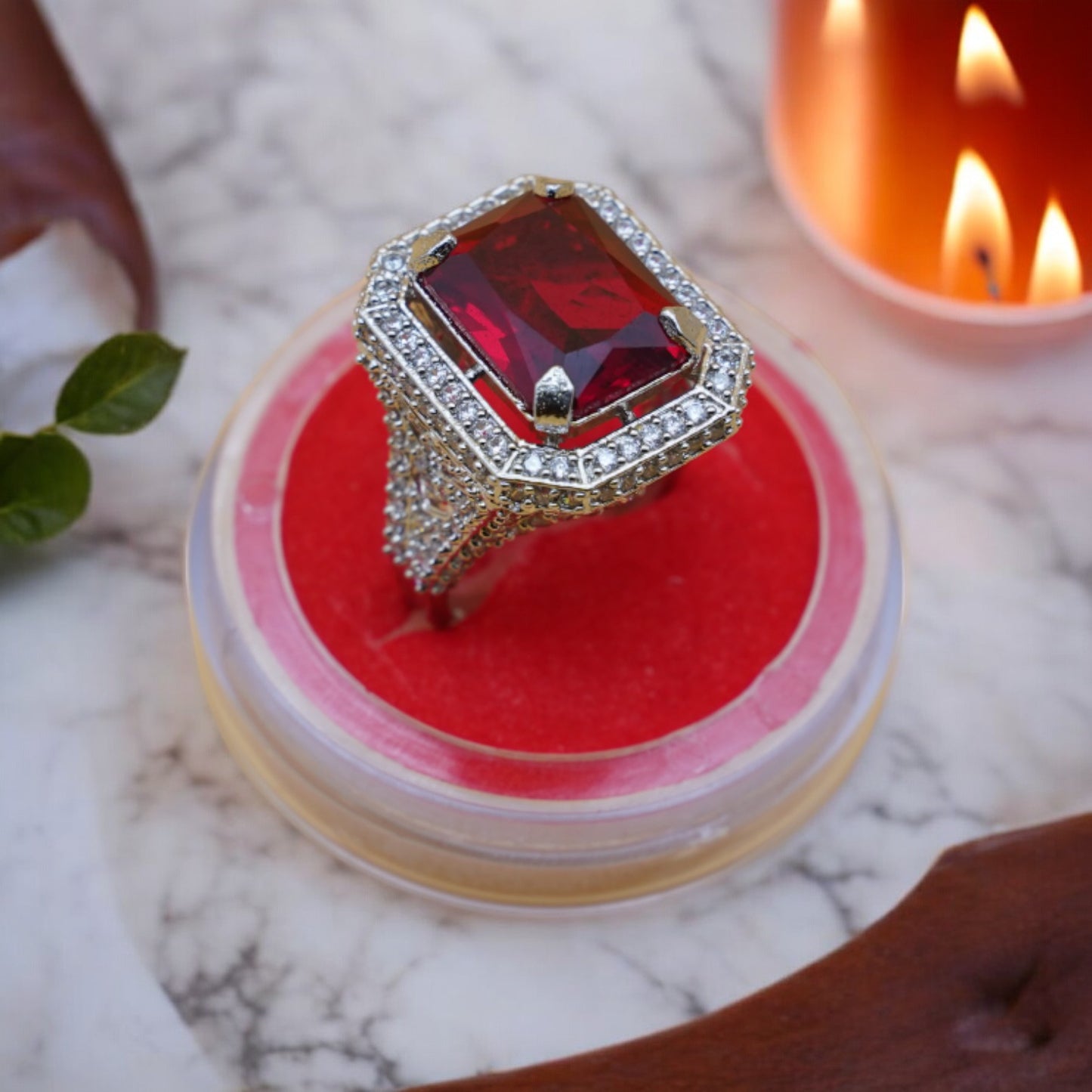 Big Stone Red Color Cubic Zirconia Ring