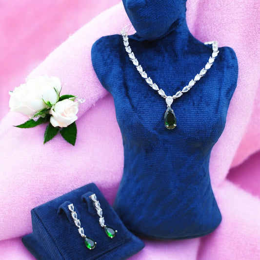 Green Color Necklace Set With American Diamond Stone