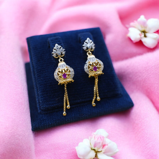 Fancy Jhumka Earrings With Pink Stone