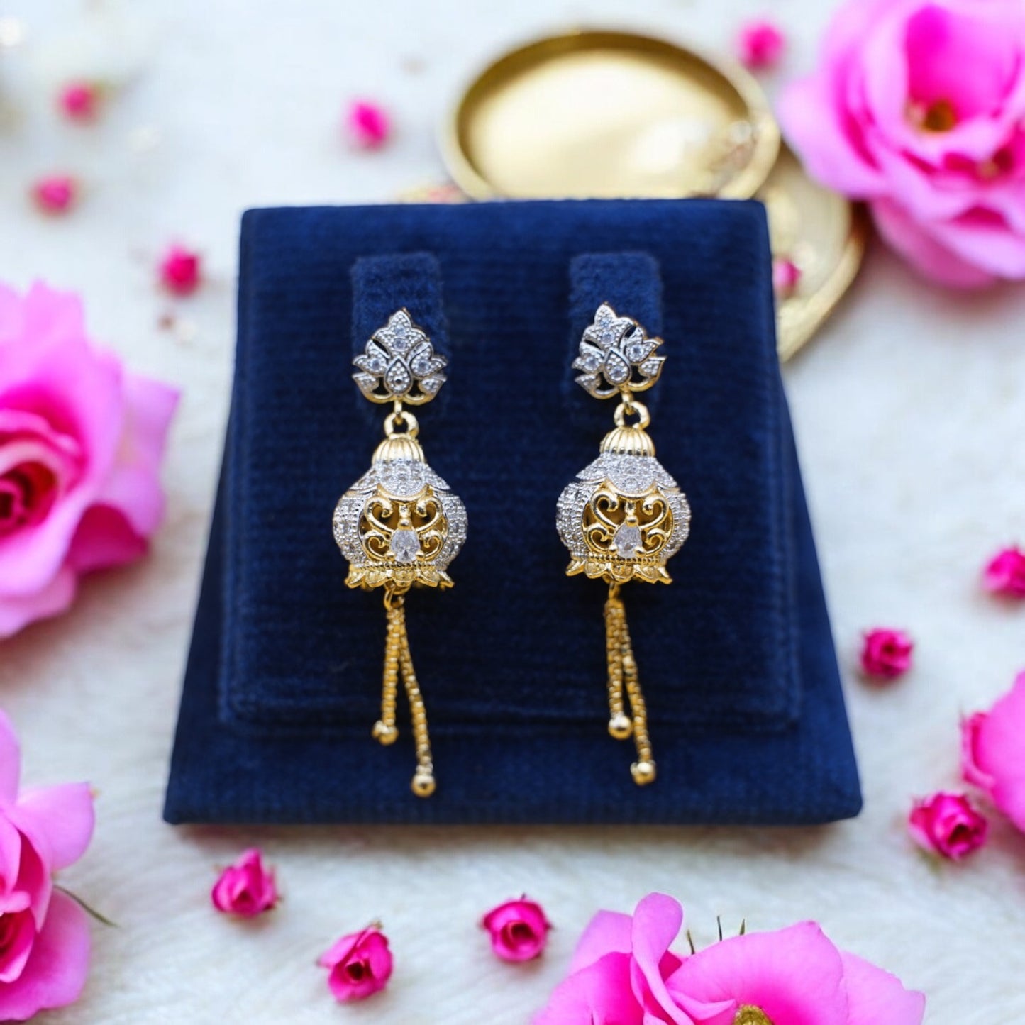 Fancy Jhumka Earrings With Transparent Stone