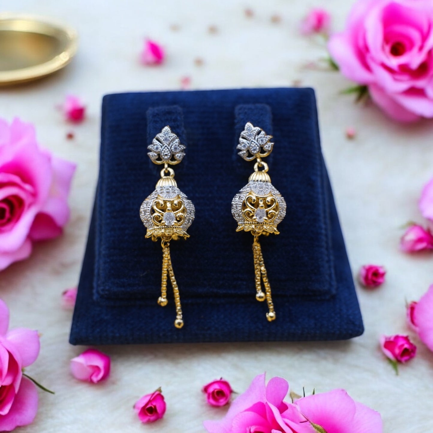 Fancy Jhumka Earrings With Transparent Stone