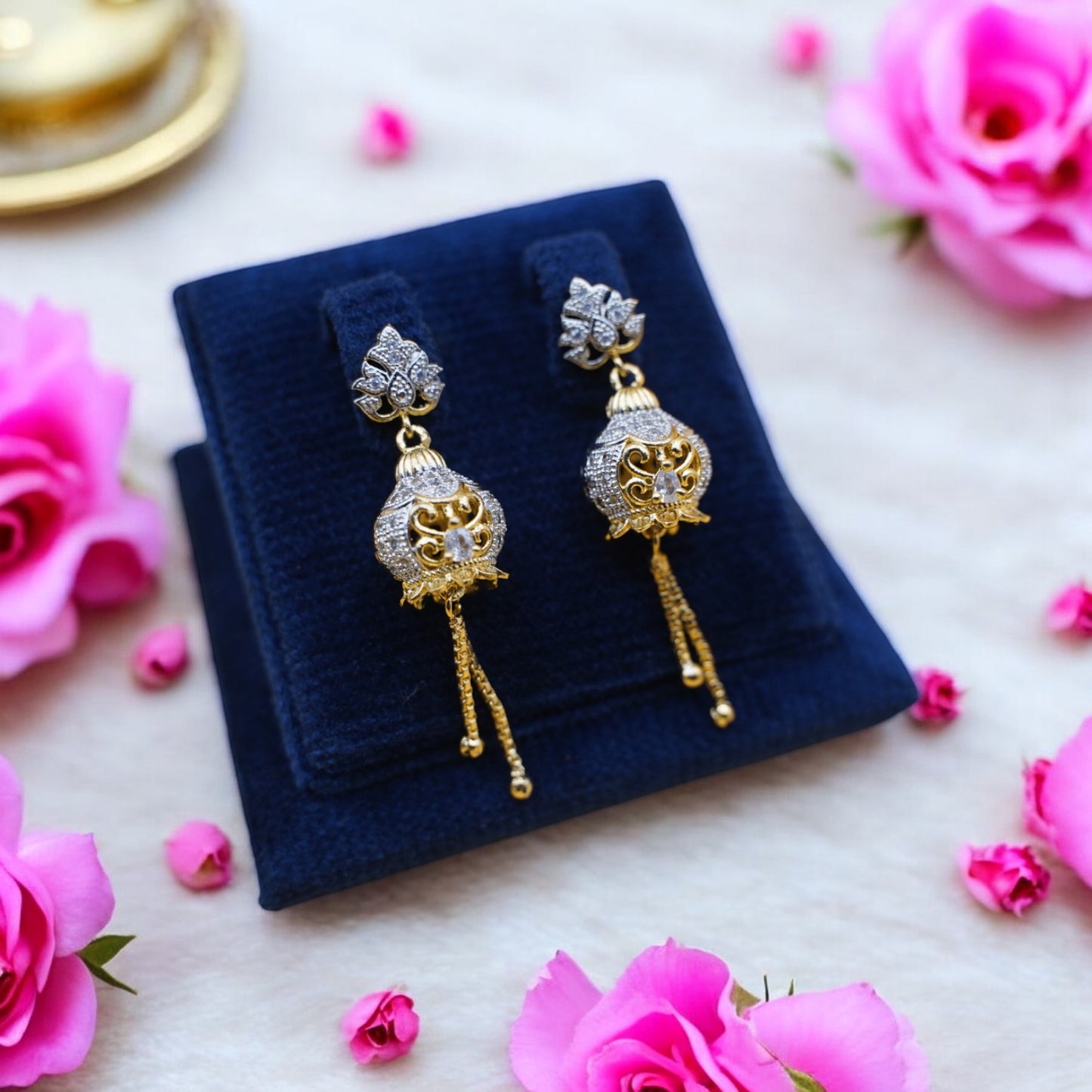 Fancy Jhumka Earrings With Transparent Stone