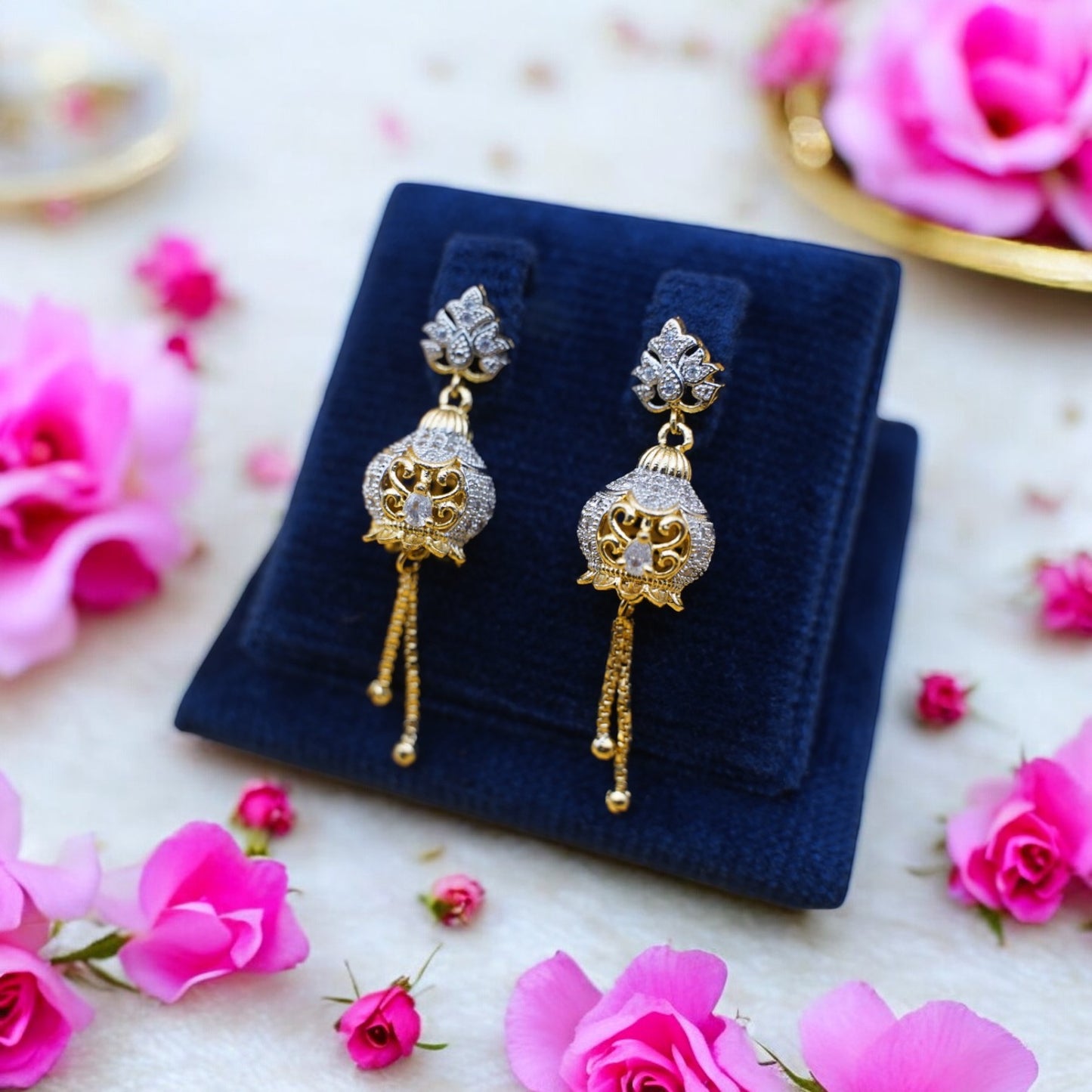 Fancy Jhumka Earrings With Transparent Stone