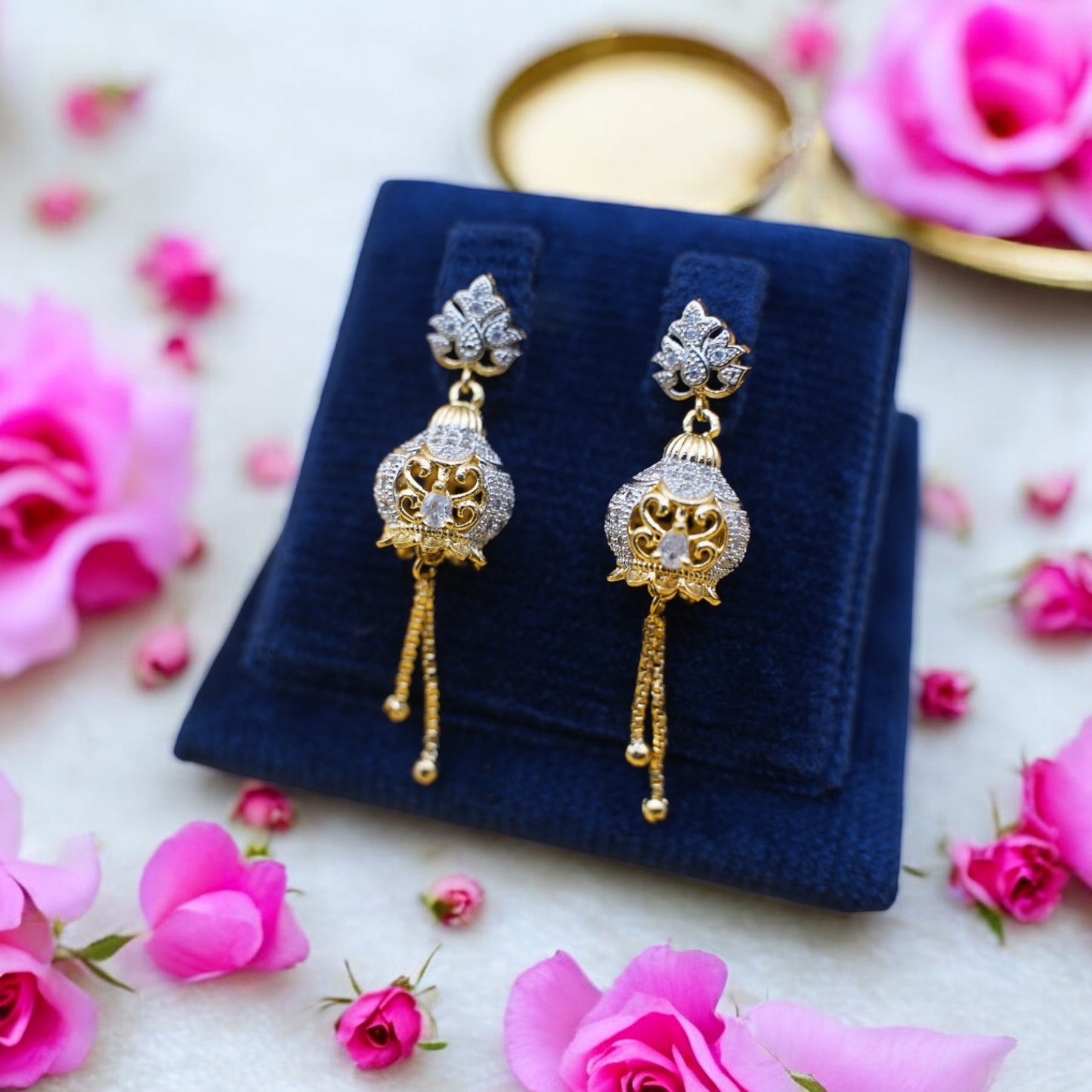 Fancy Jhumka Earrings With Transparent Stone