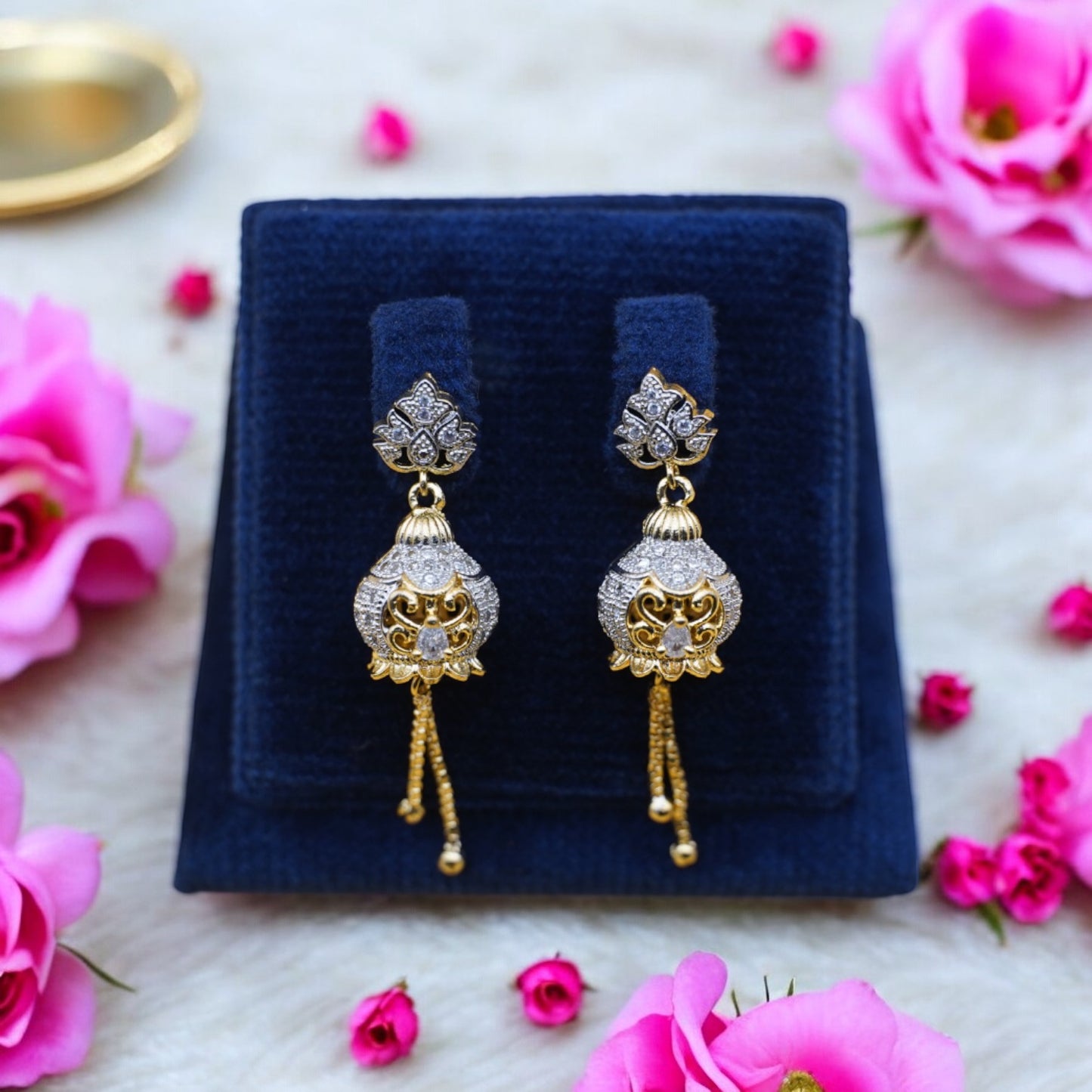 Fancy Jhumka Earrings With Transparent Stone