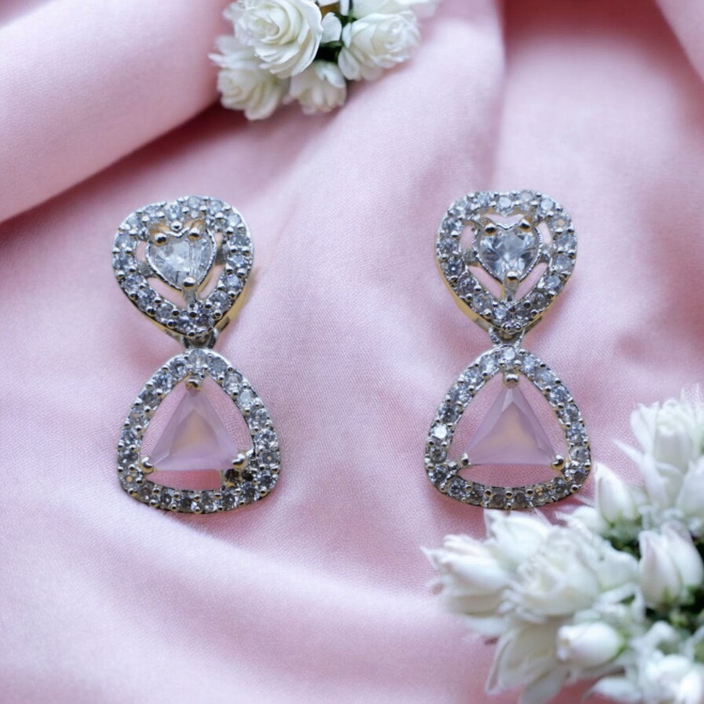 Heart Shape Pink Stone American Diamond Earring