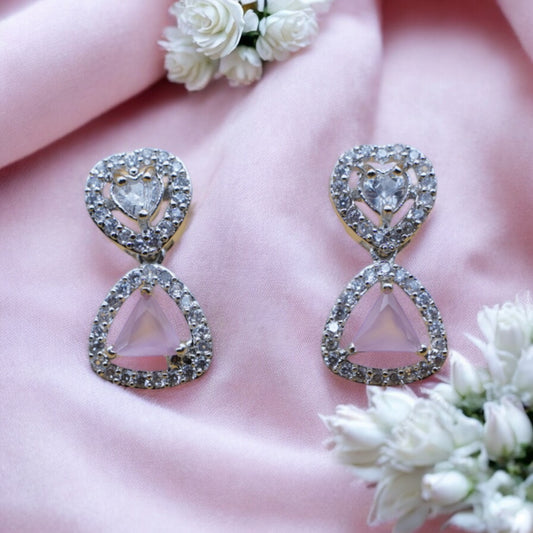 Heart Shape Pink Stone American Diamond Earring