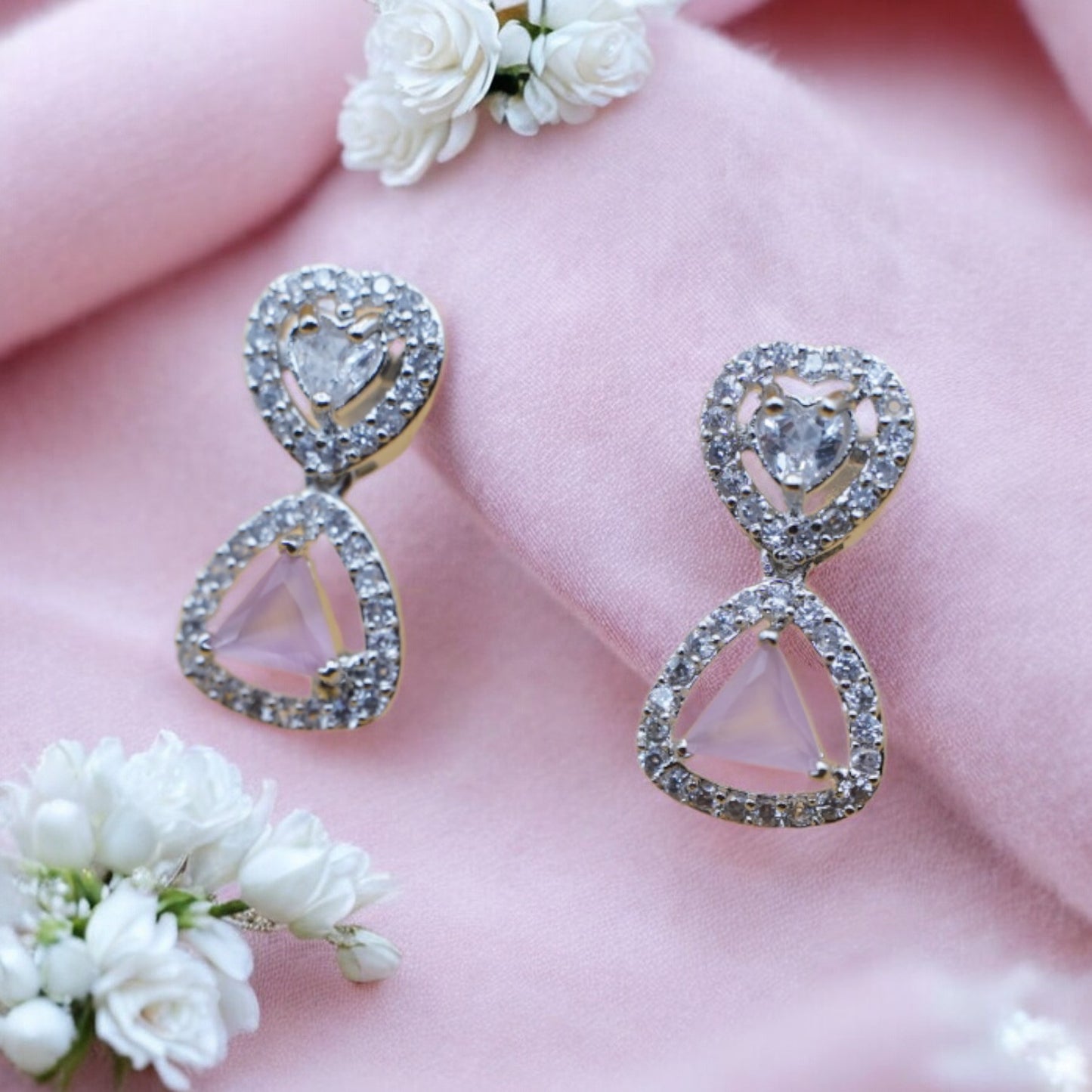 Heart Shape Pink Stone American Diamond Earring