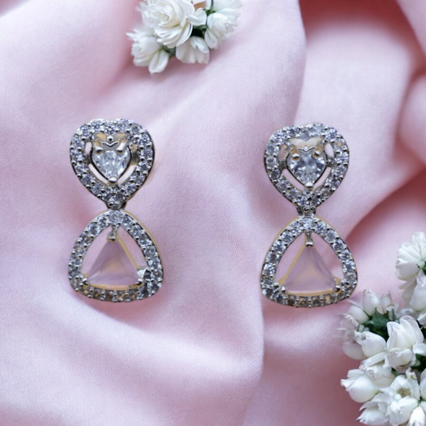 Heart Shape Pink Stone American Diamond Earring