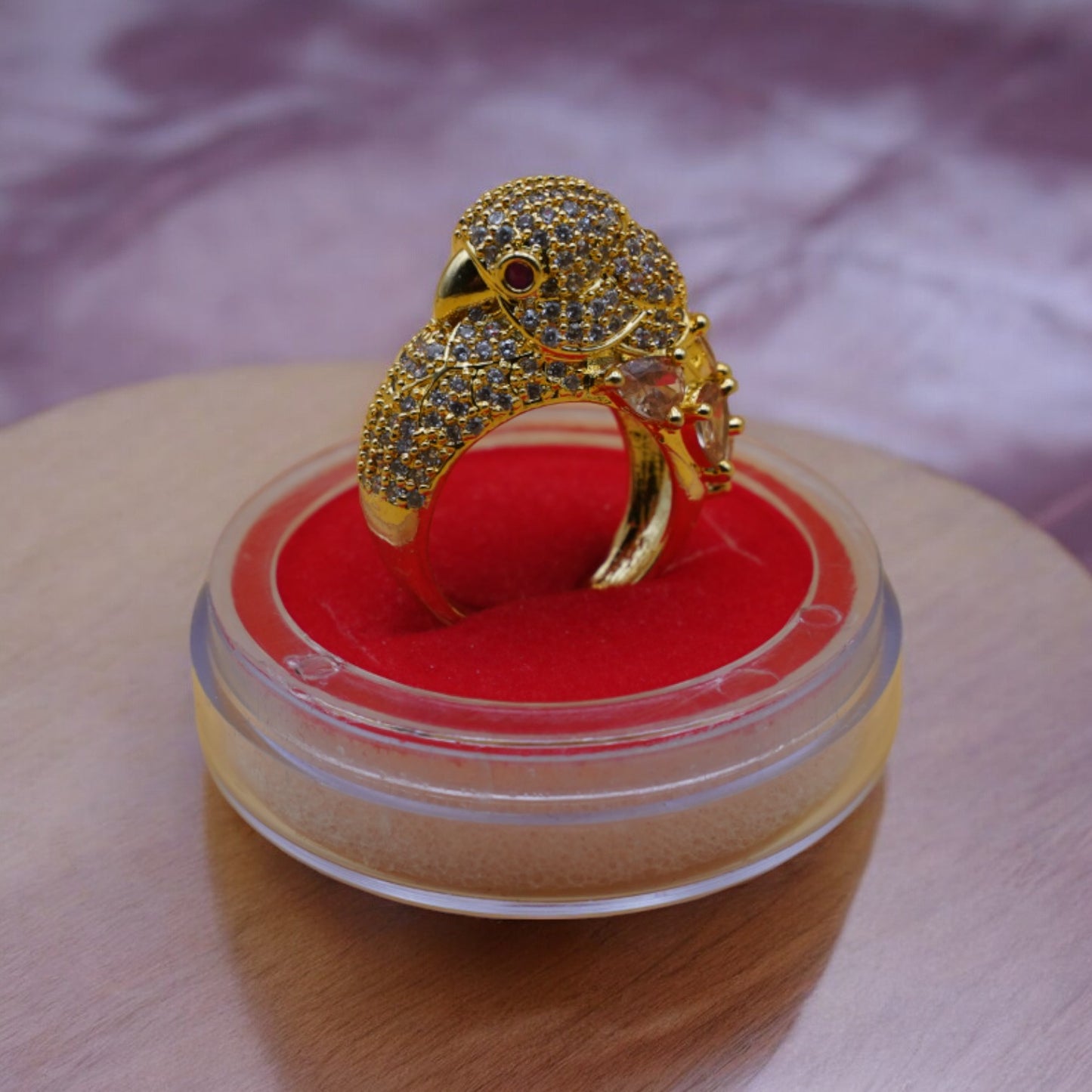 American Diamond Gold Color Parrot Ring