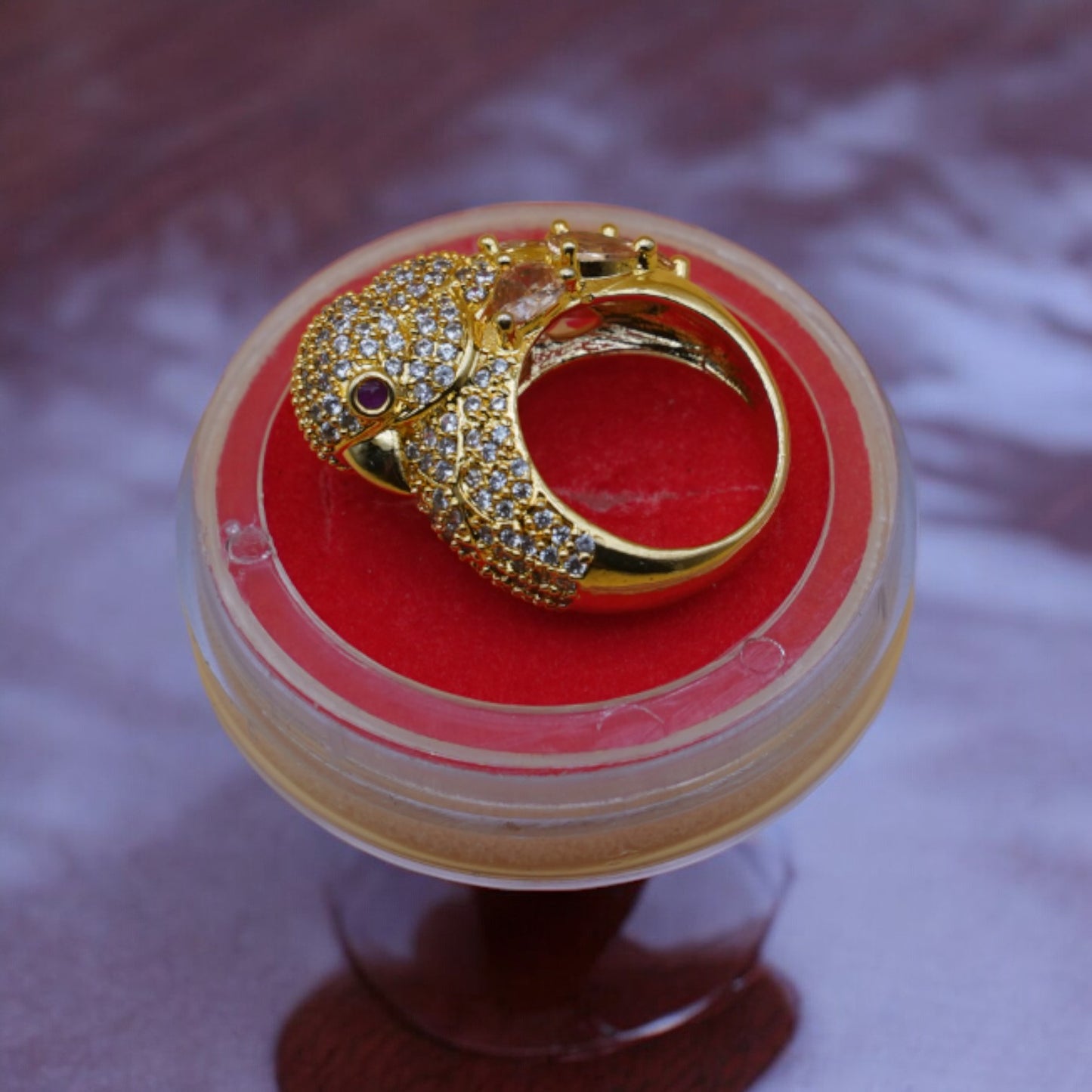 American Diamond Gold Color Parrot Ring