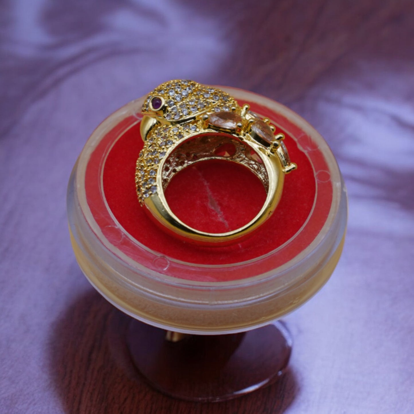 American Diamond Gold Color Parrot Ring