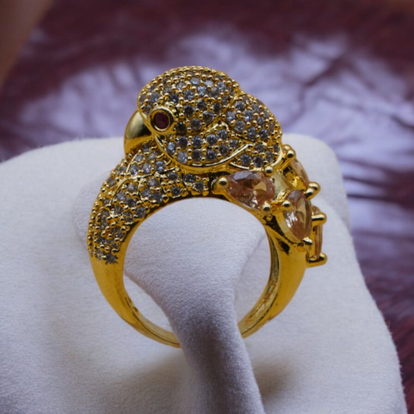 American Diamond Gold Color Parrot Ring