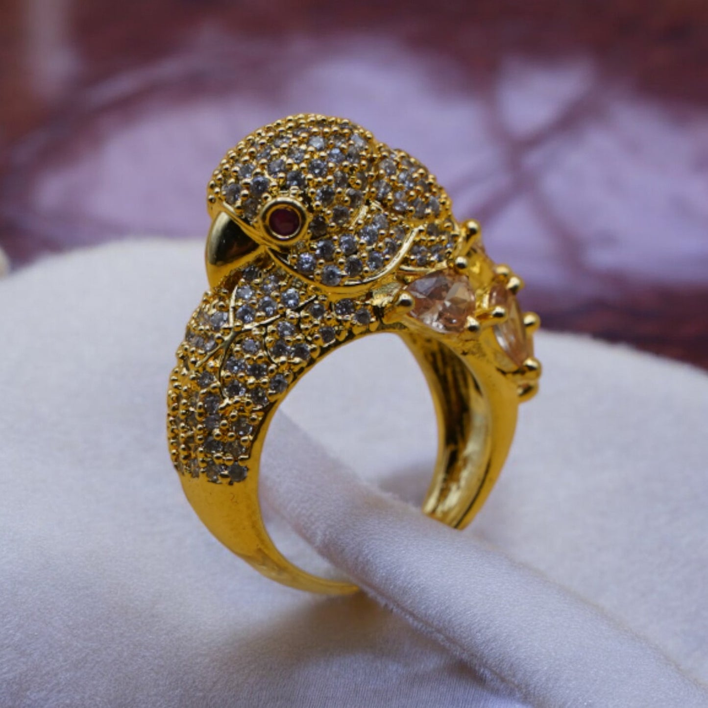 American Diamond Gold Color Parrot Ring