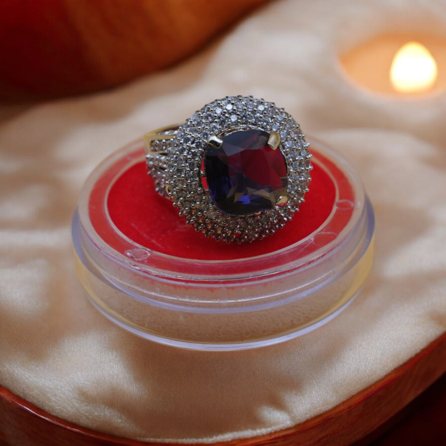 Round Plate Blue Stone American Diamond Ring