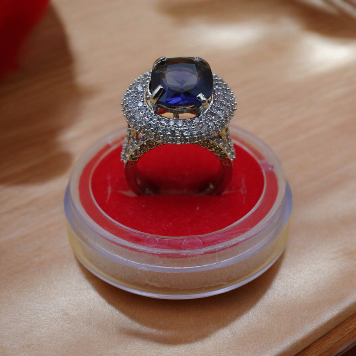 Round Plate Blue Stone American Diamond Ring