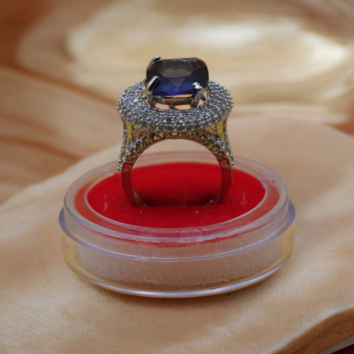 Round Plate Blue Stone American Diamond Ring