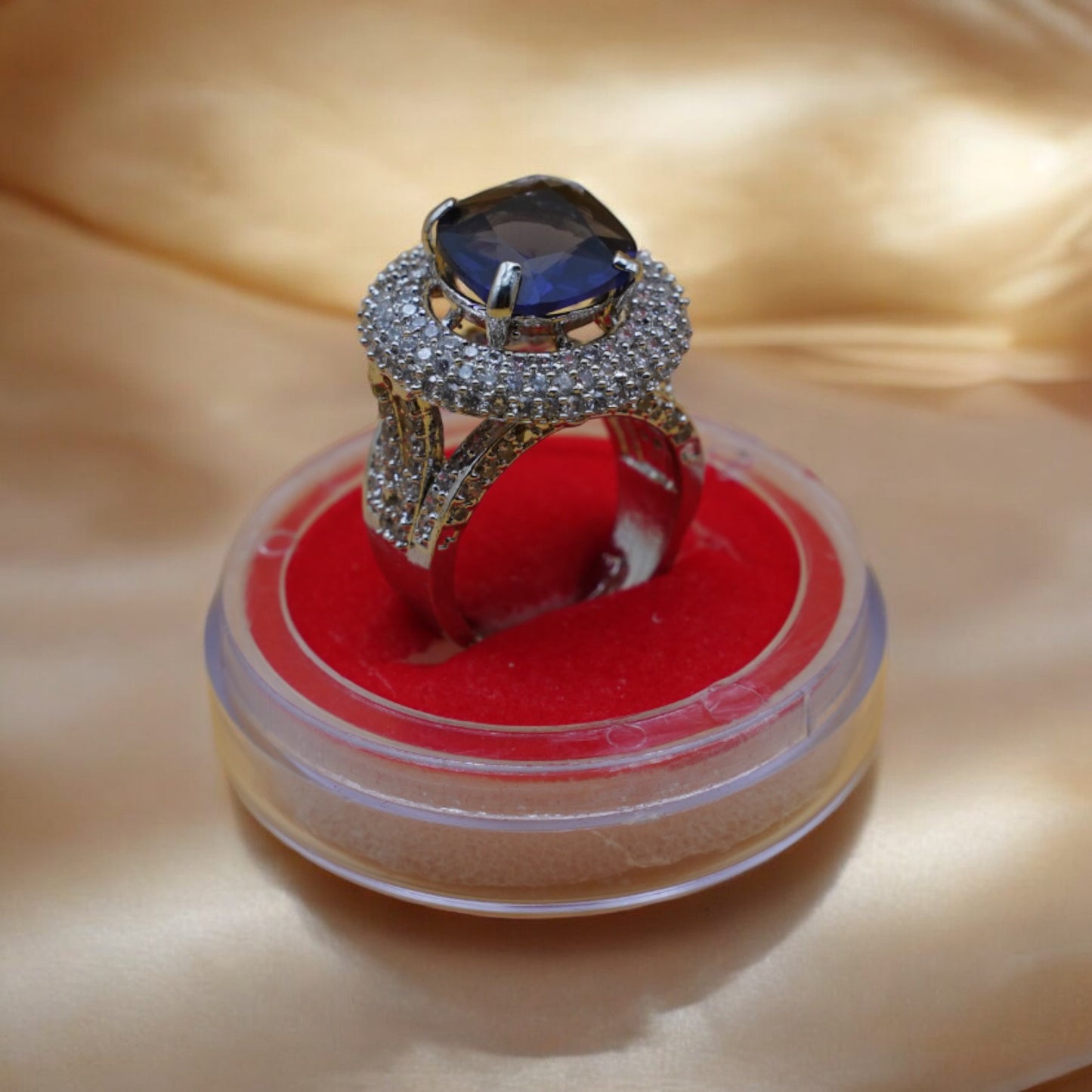 Round Plate Blue Stone American Diamond Ring