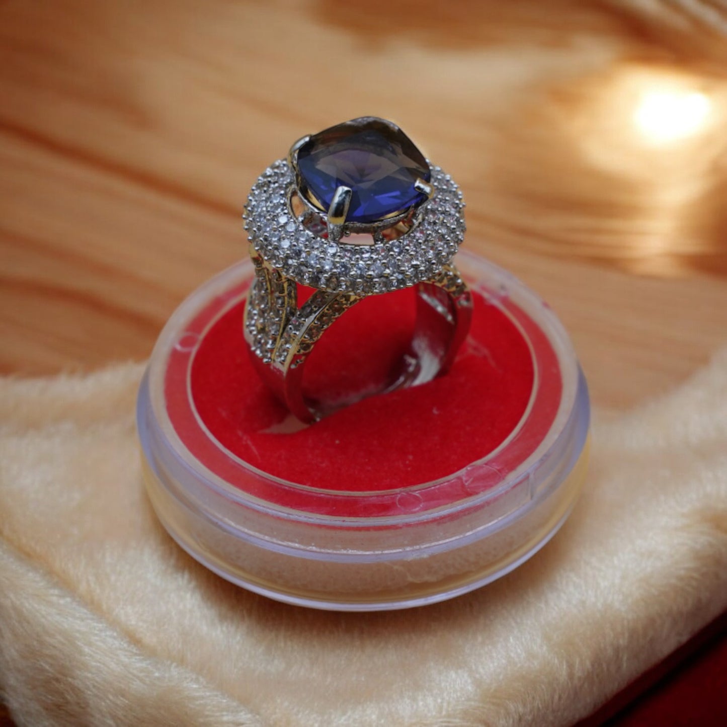 Round Plate Blue Stone American Diamond Ring