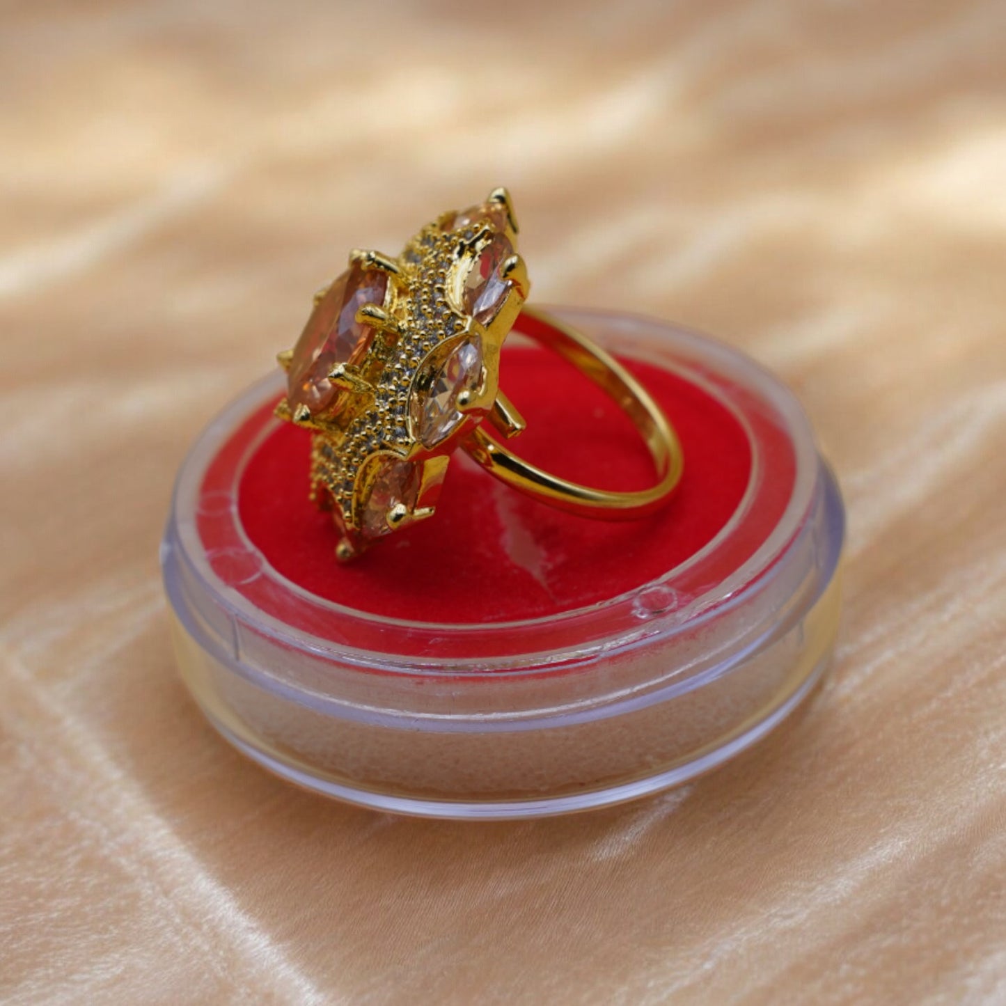 Flower Shape Gold Color American Diamond Ring