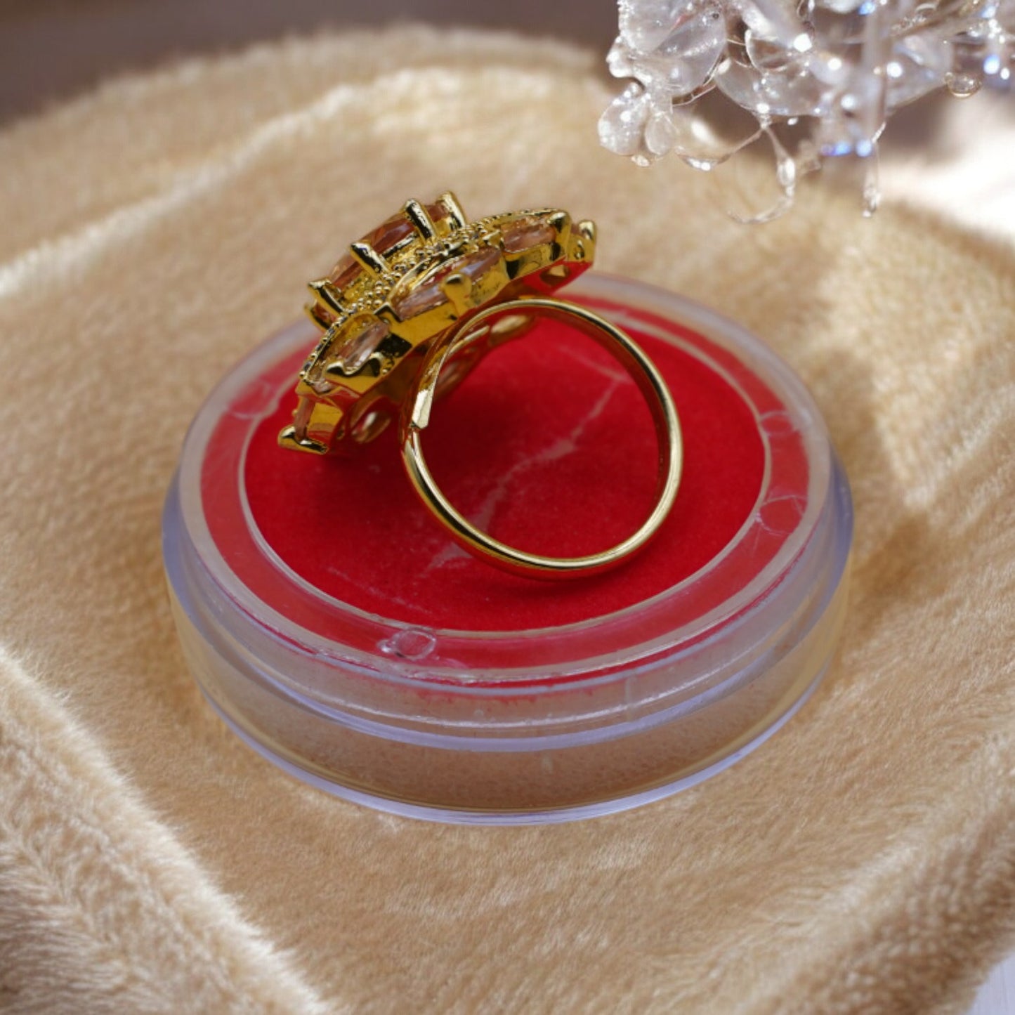 Flower Shape Gold Color American Diamond Ring