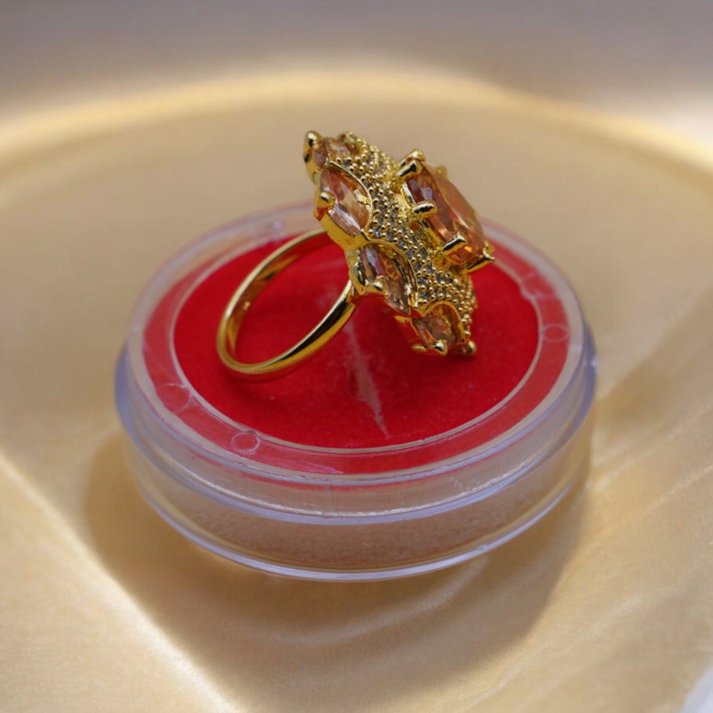 Flower Shape Gold Color American Diamond Ring