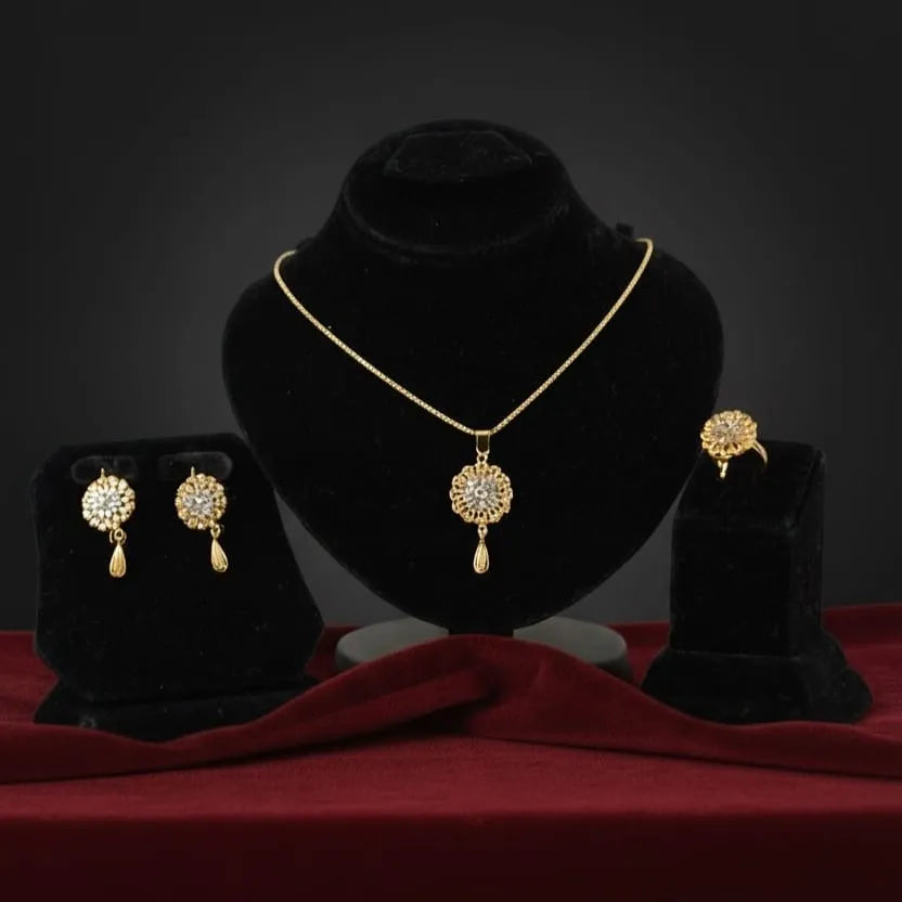 Flower Inspired Gold Plated Necklace Set( Flat shape  )
