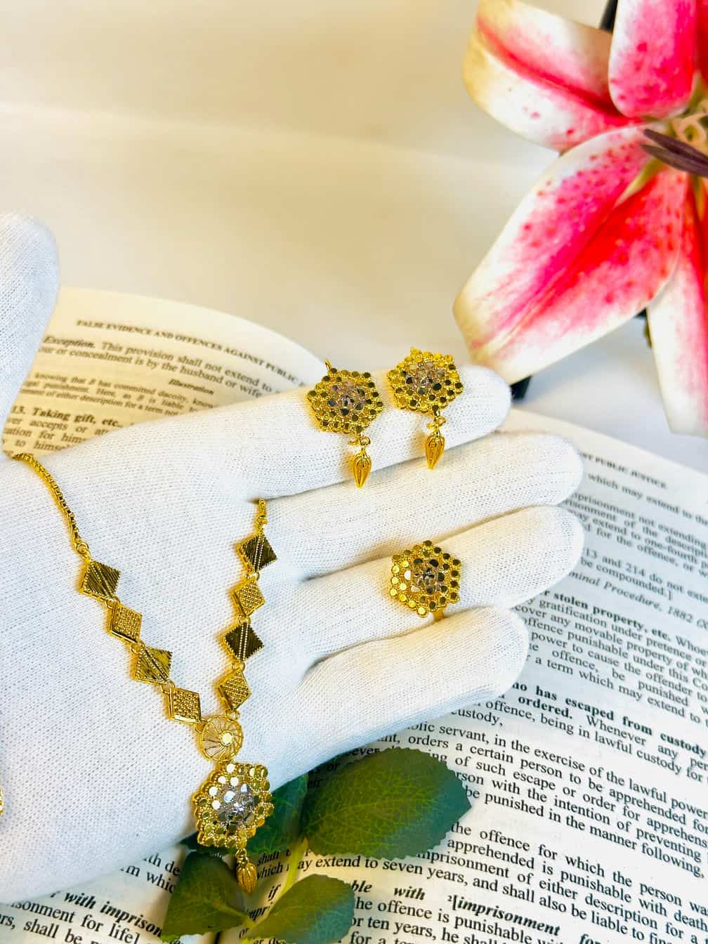 Gold Plated Honey Comb Necklace Set