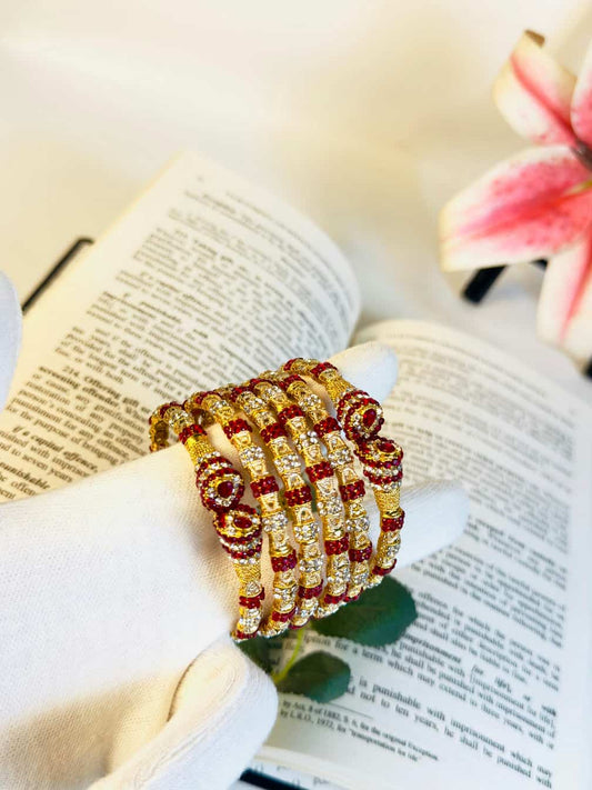 6 Pieces Gold Plated Pearls Bangles Set