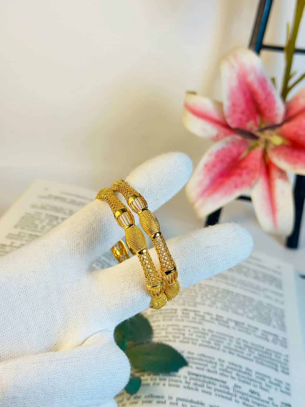 2 Piece Gold Plated Honeycomb Design Bangles